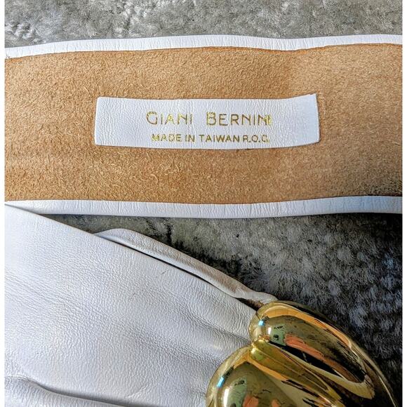 Giani Bernini Belt WOMENS SIZE M/L vtg white leather gold floral buckle 80s main image 9